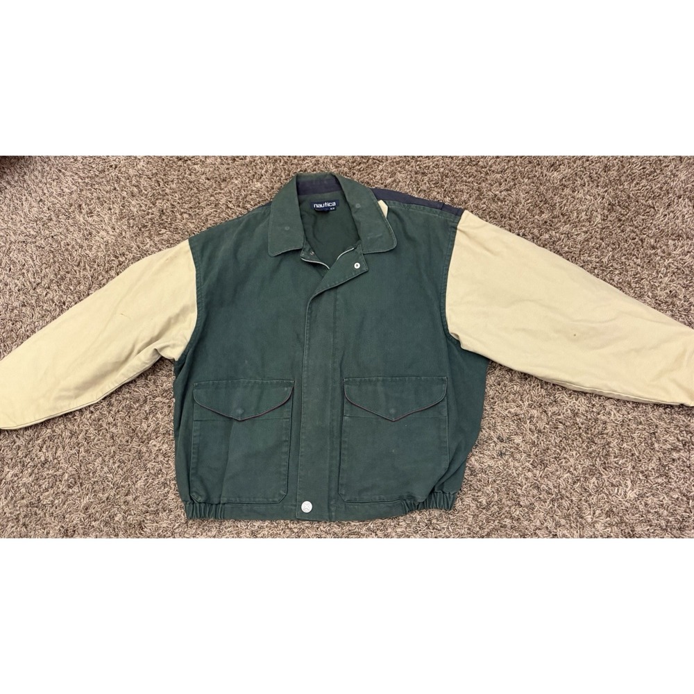 Vintage 80's/90's Nautica Green Canvas Multicolor Cotton Jacket Mens Size Medium